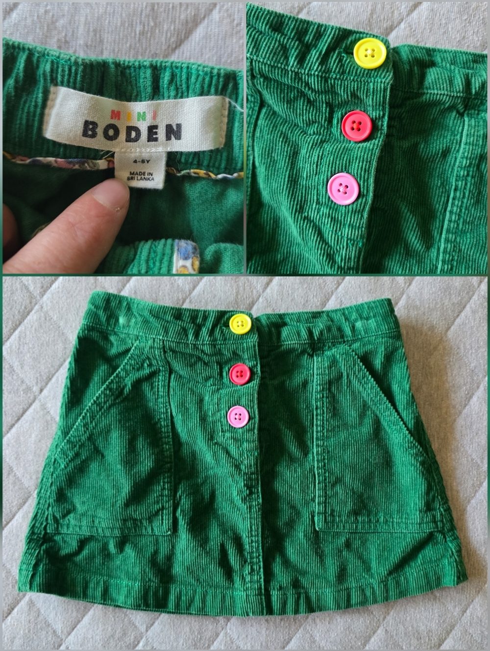 Mini Boden Girls Corduroy Green Skirt Size 4-5Y